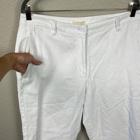New Eileen Fisher Cotton Hemp Stretch Tapered Pant White Ankle Sz 12 - Picture 4 of 13
